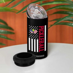 Pickleball Patriotic 4 in 1 Can Cooler Tumbler American Flag Sport Gift TS12 Print Your Wear