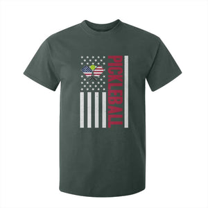 Pickleball Patriotic T Shirt For Kid American Flag Sport Gift TS12 Dark Forest Green Print Your Wear