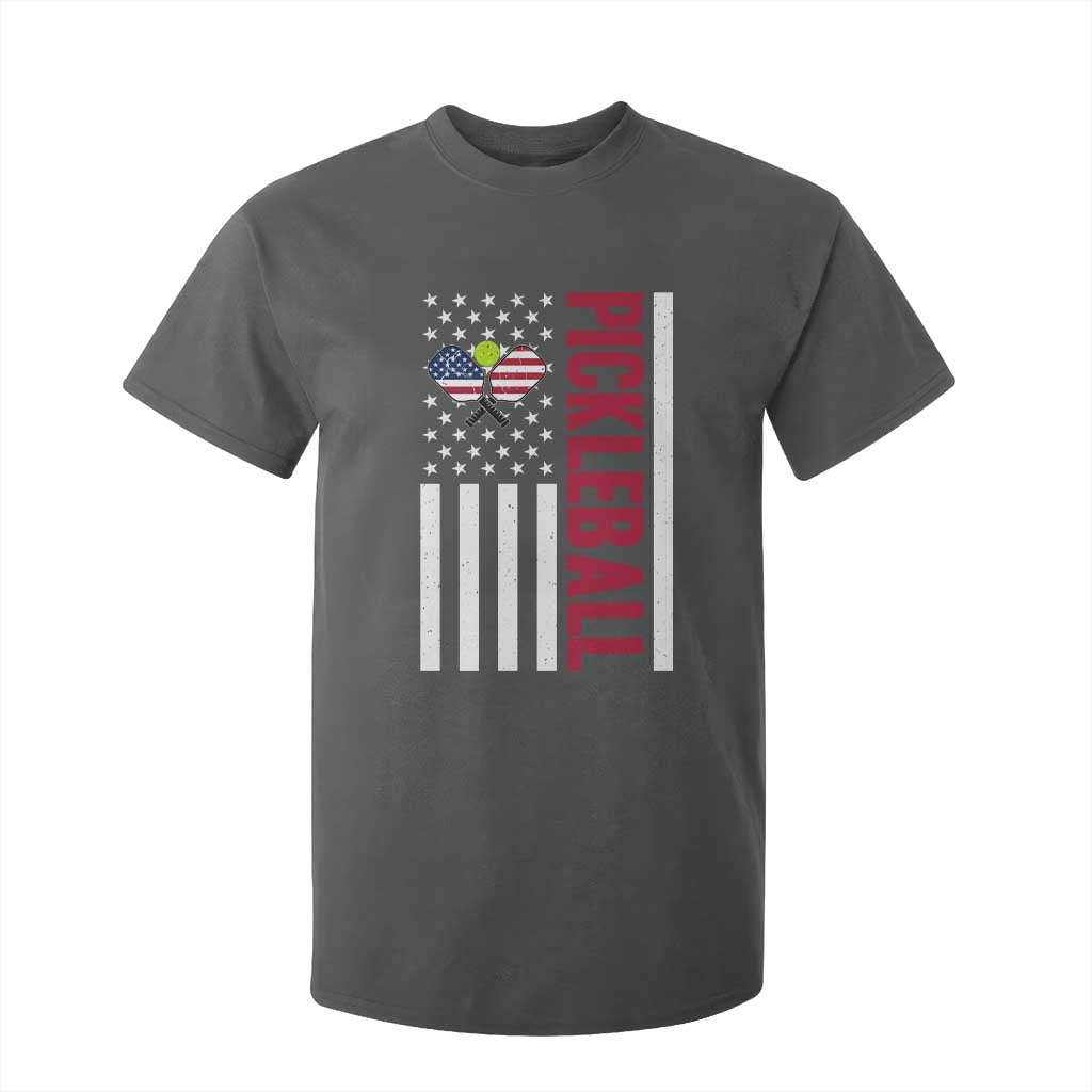 Pickleball Patriotic T Shirt For Kid American Flag Sport Gift TS12 Dark Heather Print Your Wear