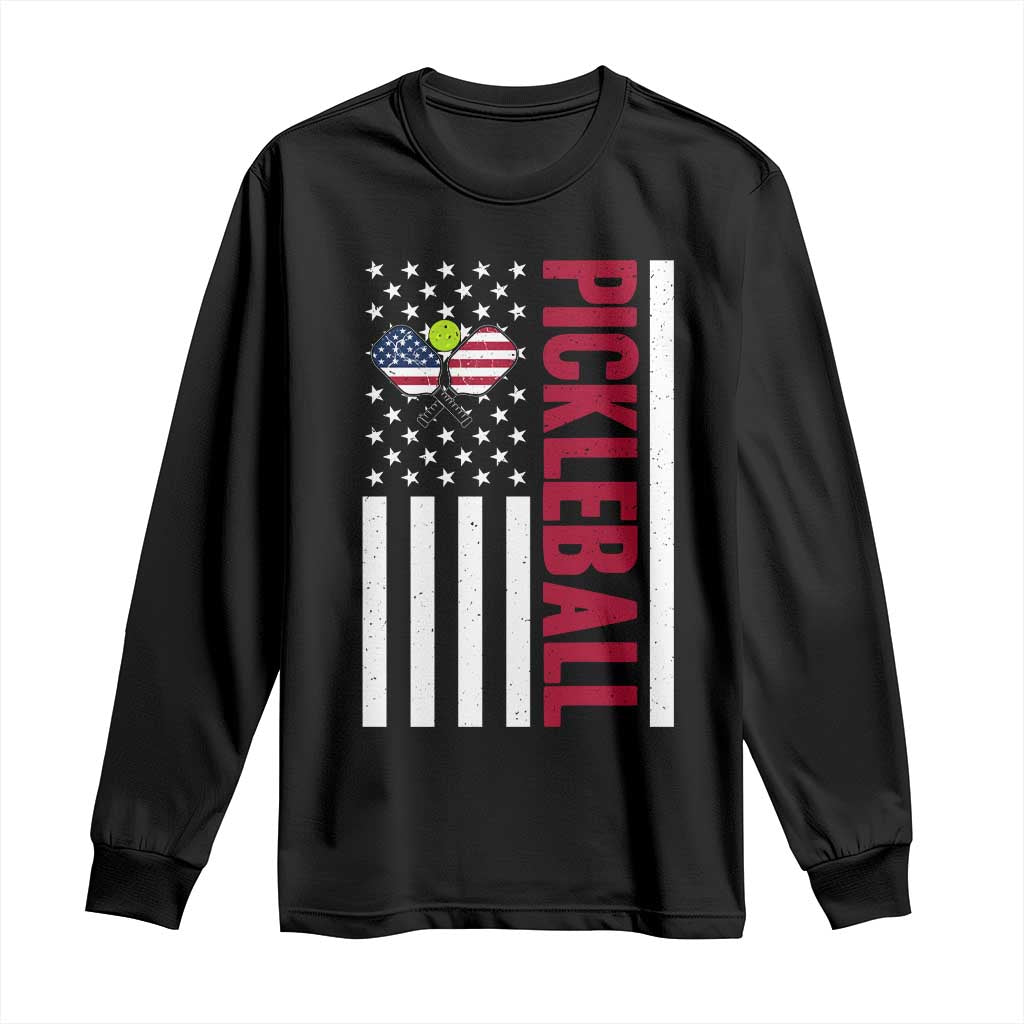 Pickleball Patriotic Long Sleeve Shirt American Flag Sport Gift TS12 Black Print Your Wear