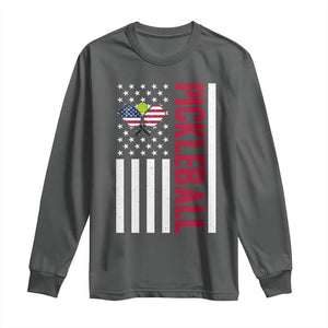 Pickleball Patriotic Long Sleeve Shirt American Flag Sport Gift TS12 Dark Heather Print Your Wear