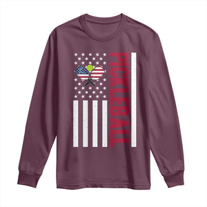 Pickleball Patriotic Long Sleeve Shirt American Flag Sport Gift TS12 Maroon Print Your Wear