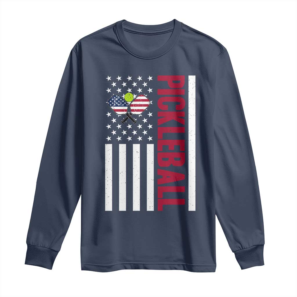 Pickleball Patriotic Long Sleeve Shirt American Flag Sport Gift TS12 Navy Print Your Wear