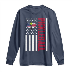 Pickleball Patriotic Long Sleeve Shirt American Flag Sport Gift TS12 Navy Print Your Wear