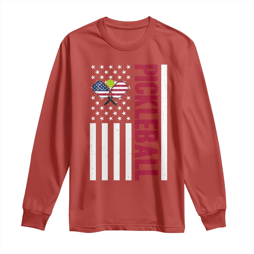 Pickleball Patriotic Long Sleeve Shirt American Flag Sport Gift TS12 Red Print Your Wear