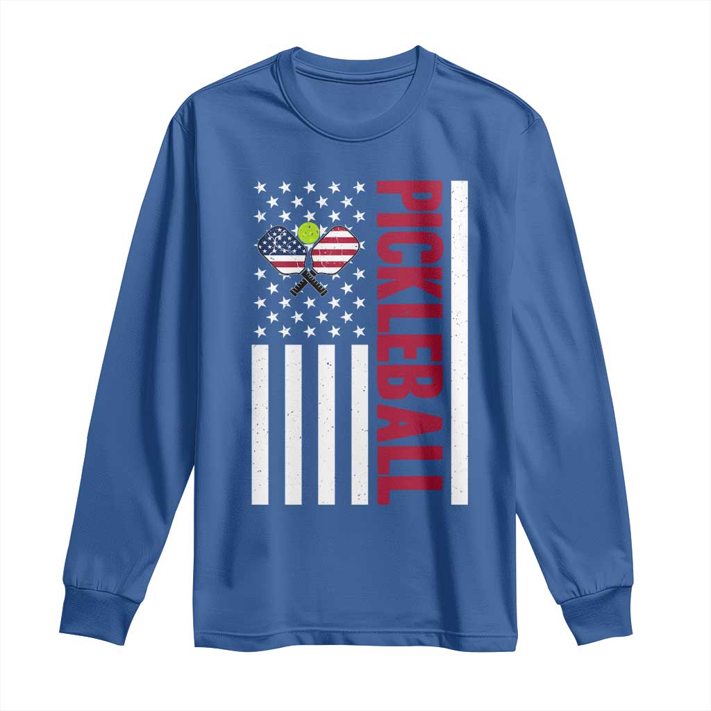 Pickleball Patriotic Long Sleeve Shirt American Flag Sport Gift TS12 Royal Blue Print Your Wear