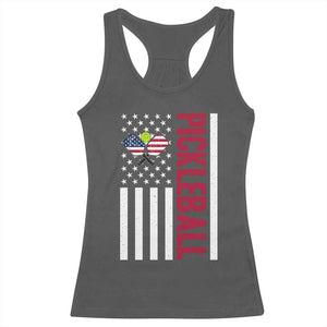 Pickleball Patriotic Racerback Tank Top American Flag Sport Gift TS12 Dark Heather Print Your Wear