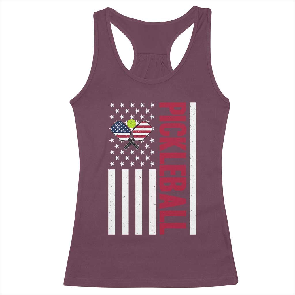Pickleball Patriotic Racerback Tank Top American Flag Sport Gift TS12 Maroon Print Your Wear