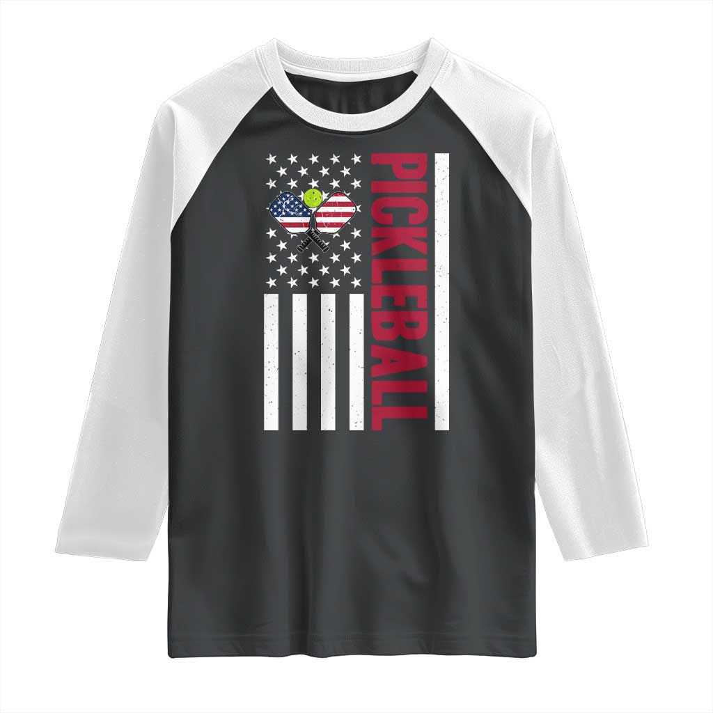 Pickleball Patriotic Raglan Shirt American Flag Sport Gift TS12 Black White Print Your Wear