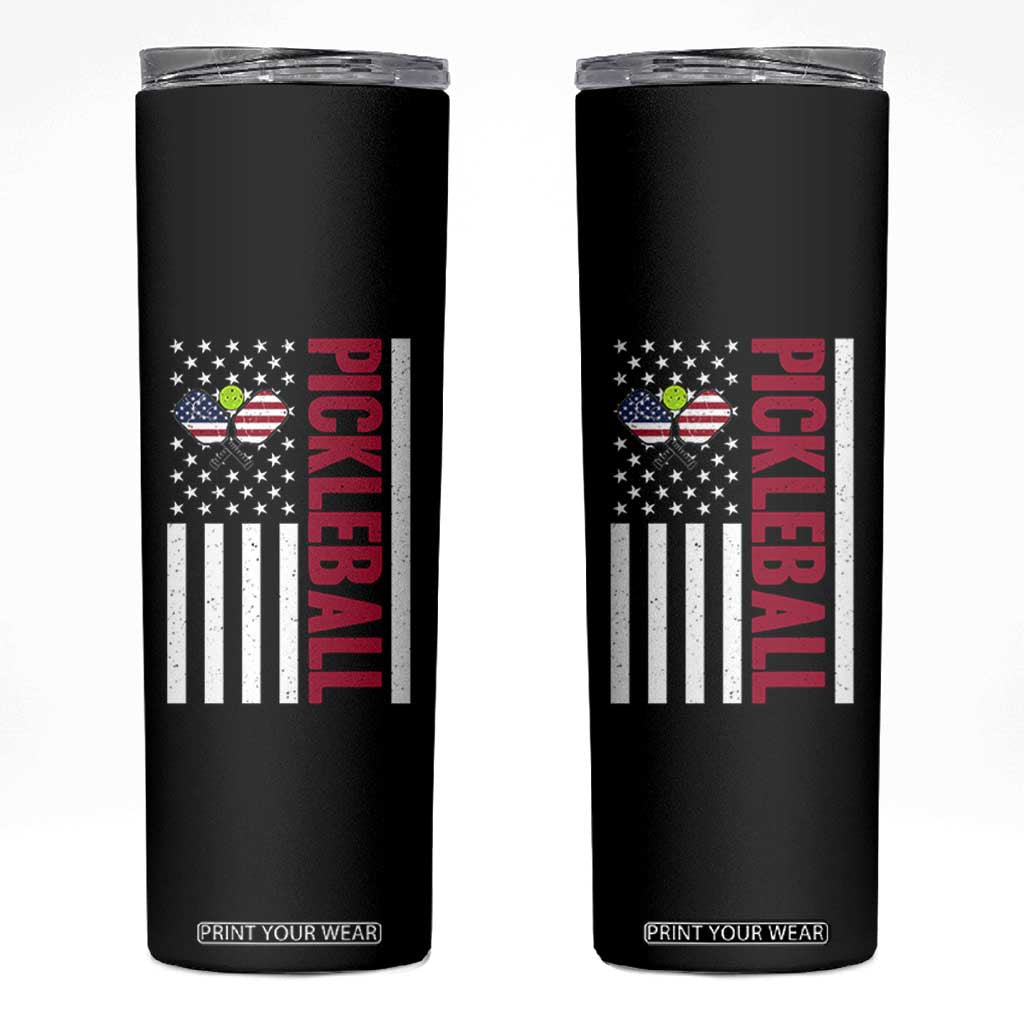 Pickleball Patriotic Skinny Tumbler American Flag Sport Gift TS12 Black Print Your Wear
