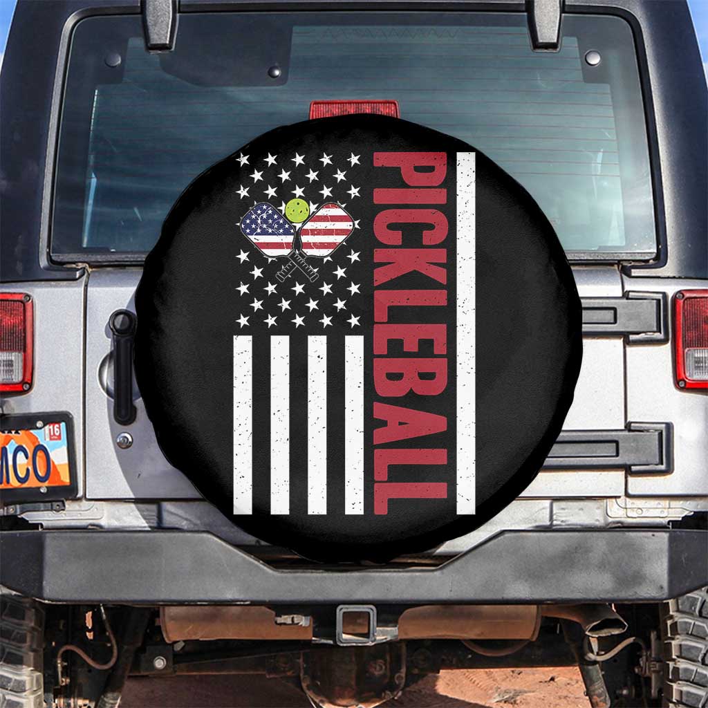 Pickleball Patriotic Spare Tire Cover American Flag Sport Gift TS12 No hole Black Print Your Wear
