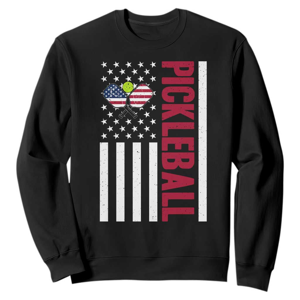 Pickleball Patriotic Sweatshirt American Flag Sport Gift TS12 Black Print Your Wear