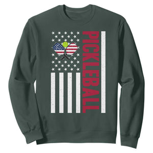Pickleball Patriotic Sweatshirt American Flag Sport Gift TS12 Dark Forest Green Print Your Wear