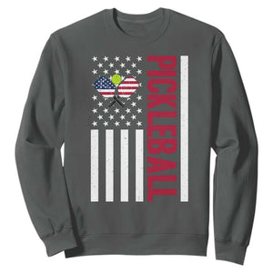 Pickleball Patriotic Sweatshirt American Flag Sport Gift TS12 Dark Heather Print Your Wear