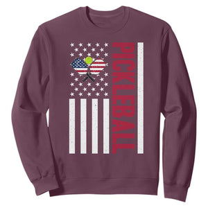 Pickleball Patriotic Sweatshirt American Flag Sport Gift TS12 Maroon Print Your Wear