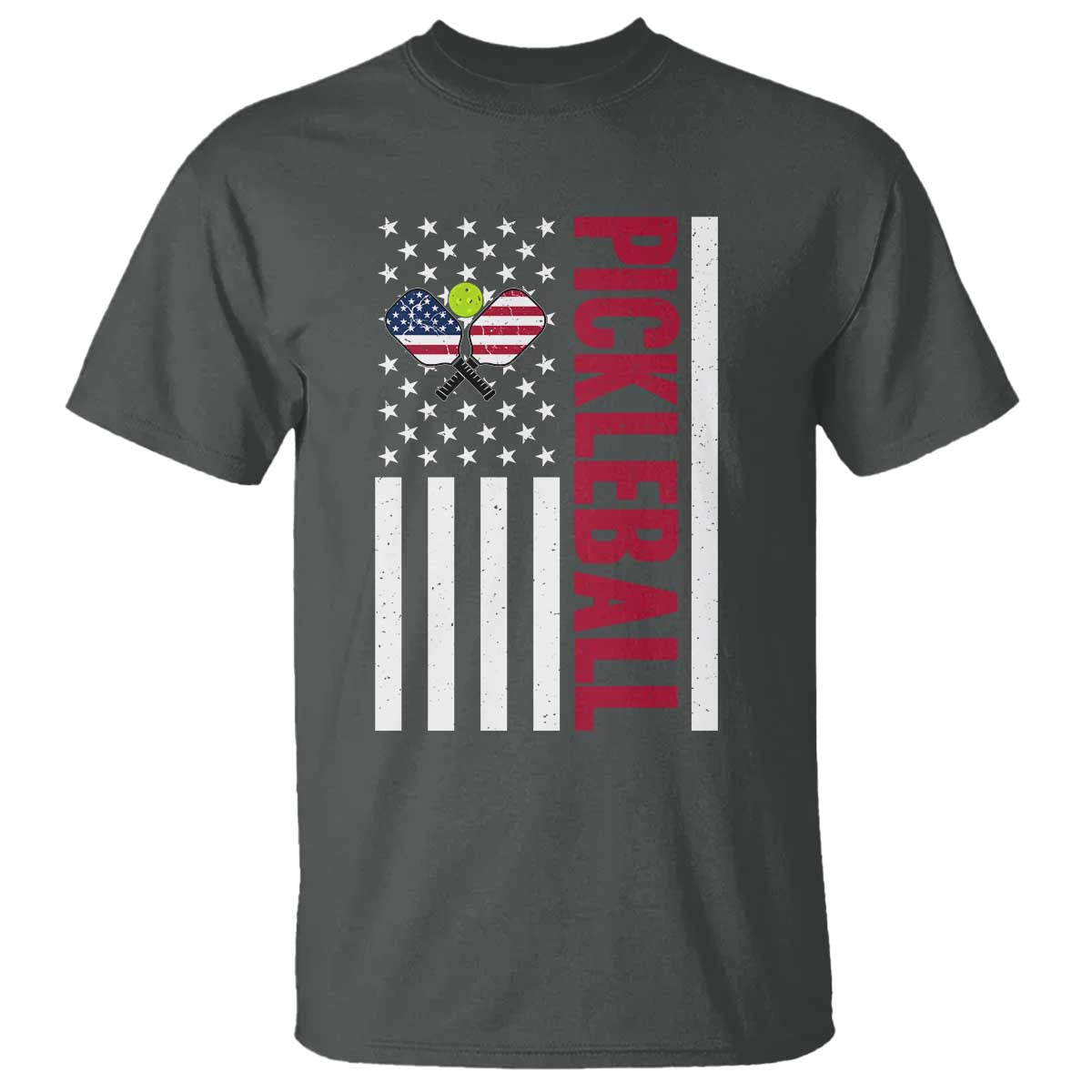 Pickleball Patriotic T Shirt American Flag Sport Gift TS12 Dark Heather Print Your Wear