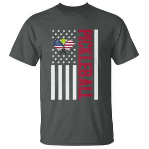 Pickleball Patriotic T Shirt American Flag Sport Gift TS12 Dark Heather Print Your Wear