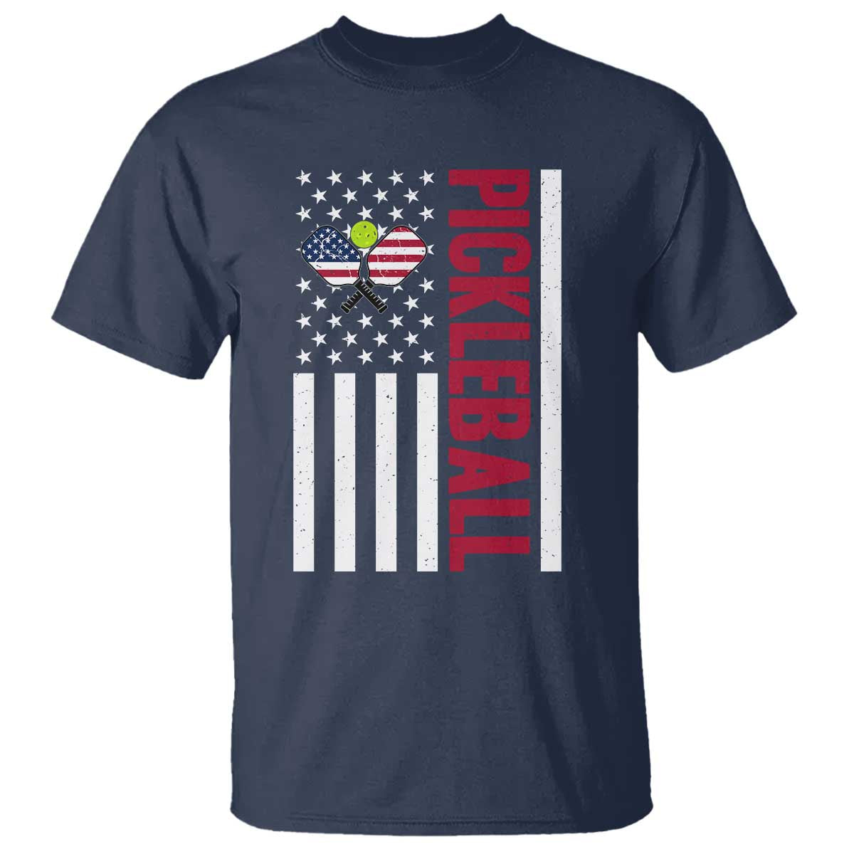 Pickleball Patriotic T Shirt American Flag Sport Gift TS12 Navy Print Your Wear