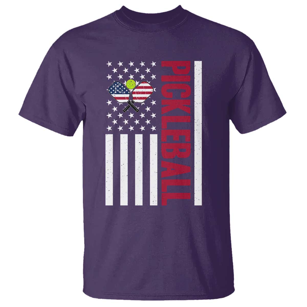 Pickleball Patriotic T Shirt American Flag Sport Gift TS12 Purple Print Your Wear