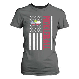 Pickleball Patriotic T Shirt For Women American Flag Sport Gift TS12 Dark Heather Print Your Wear