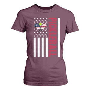 Pickleball Patriotic T Shirt For Women American Flag Sport Gift TS12 Maroon Print Your Wear