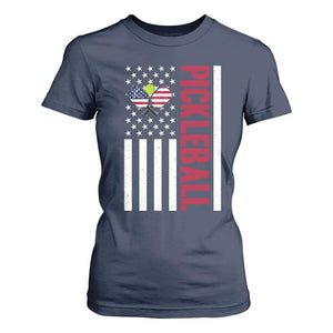 Pickleball Patriotic T Shirt For Women American Flag Sport Gift TS12 Navy Print Your Wear