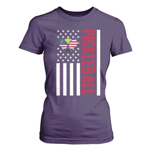 Pickleball Patriotic T Shirt For Women American Flag Sport Gift TS12 Purple Print Your Wear