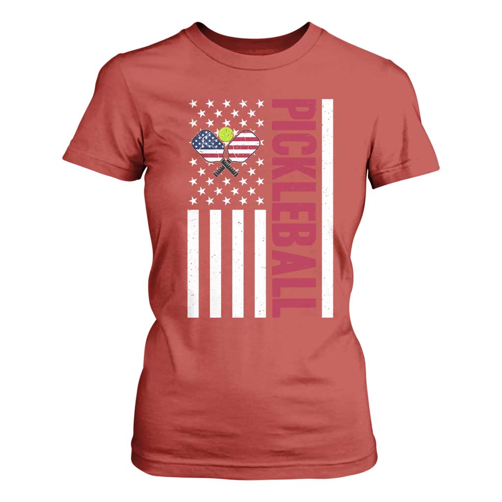 Pickleball Patriotic T Shirt For Women American Flag Sport Gift TS12 Red Print Your Wear