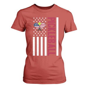 Pickleball Patriotic T Shirt For Women American Flag Sport Gift TS12 Red Print Your Wear