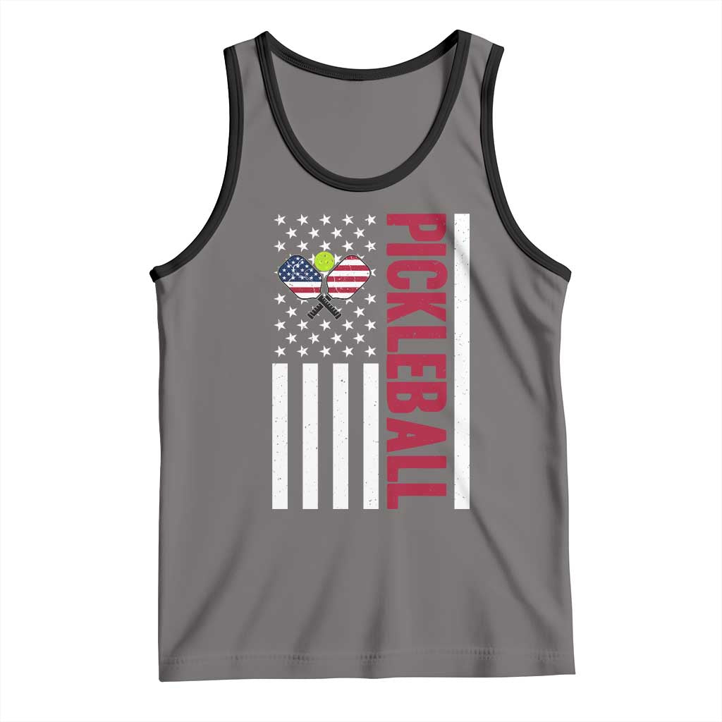 Pickleball Patriotic Tank Top American Flag Sport Gift TS12 Deep Heather Black Print Your Wear