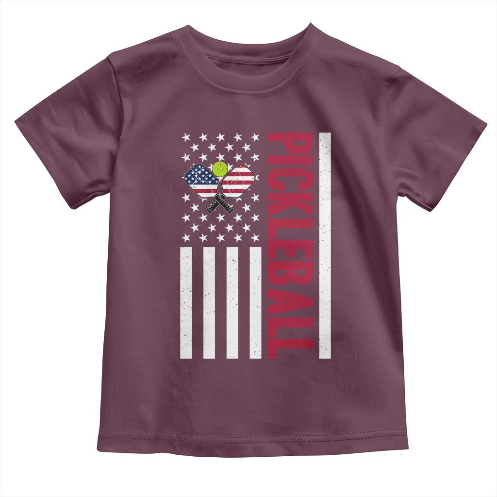 Pickleball Patriotic Toddler T Shirt American Flag Sport Gift TS12 Maroon Print Your Wear