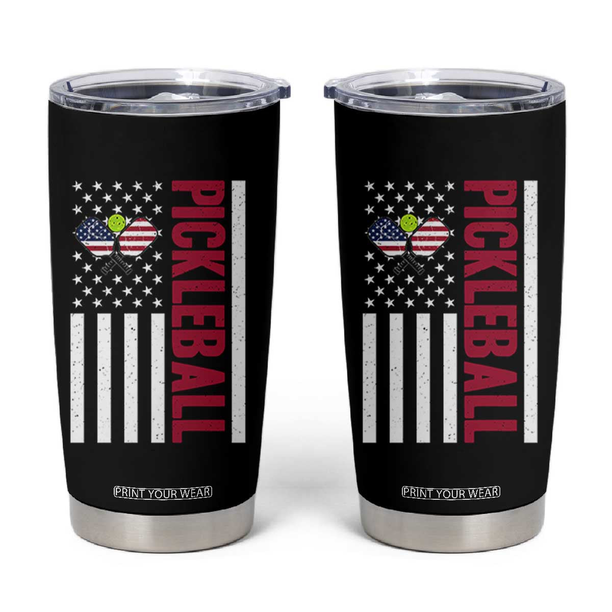 Pickleball Patriotic Tumbler Cup American Flag Sport Gift TS12 Black Print Your Wear