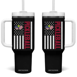Pickleball Patriotic Tumbler With Handle American Flag Sport Gift TS12 One Size: 40 oz Black Print Your Wear
