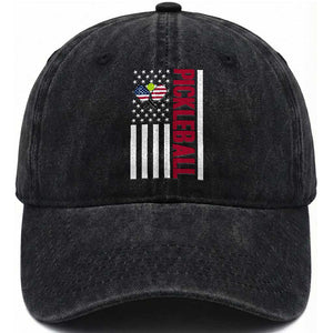 Pickleball Patriotic Washed Cotton Baseball Cap American Flag Sport Gift TS12 Washed Cap Universal Fit Black Print Your Wear