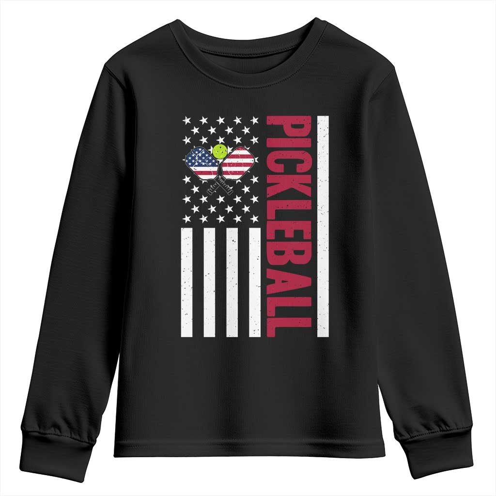 Pickleball Patriotic Youth Sweatshirt American Flag Sport Gift TS12 Black Print Your Wear
