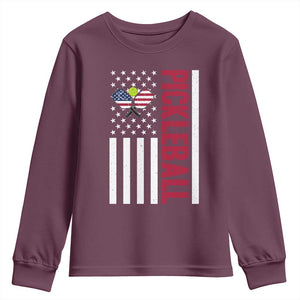 Pickleball Patriotic Youth Sweatshirt American Flag Sport Gift TS12 Maroon Print Your Wear