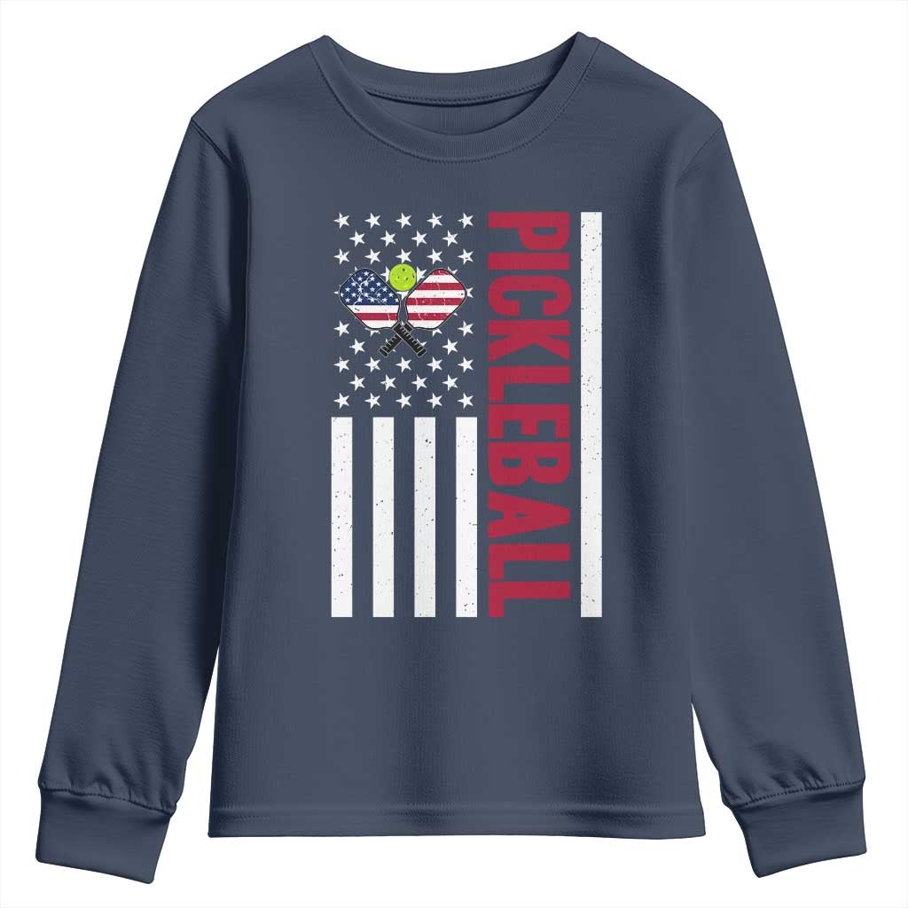 Pickleball Patriotic Youth Sweatshirt American Flag Sport Gift TS12 Navy Print Your Wear