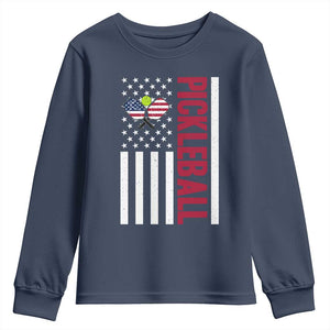 Pickleball Patriotic Youth Sweatshirt American Flag Sport Gift TS12 Navy Print Your Wear