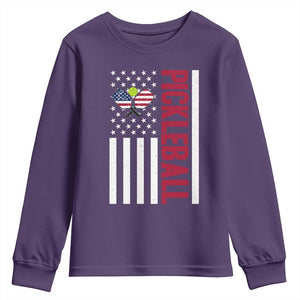 Pickleball Patriotic Youth Sweatshirt American Flag Sport Gift TS12 Purple Print Your Wear