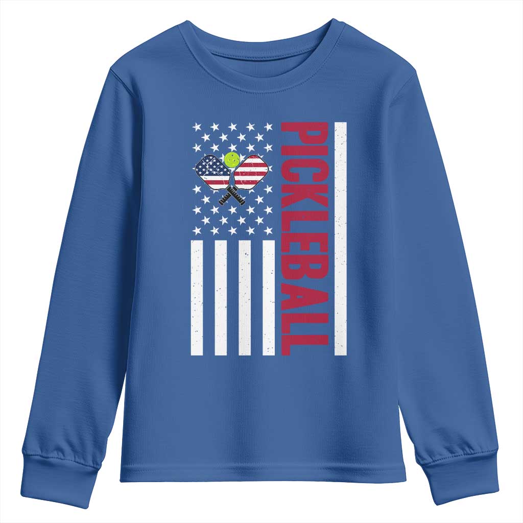 Pickleball Patriotic Youth Sweatshirt American Flag Sport Gift TS12 Royal Blue Print Your Wear