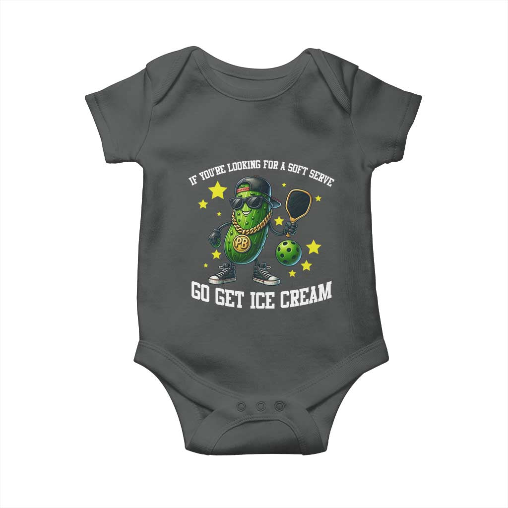 Funny Pickle Playing Pickleball Baby Onesie If You Want Soft Serve Eat Ice Cream TS12 Dark Heather Print Your Wear