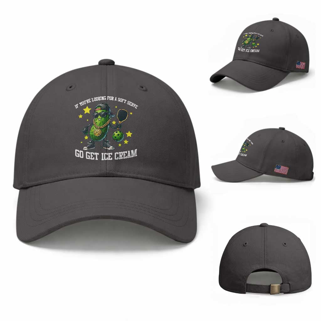 Funny Pickle Playing Pickleball Baseball Cap If You Want Soft Serve Eat Ice Cream TS12 Baseball Cap Universal Fit Dark Gray Print Your Wear