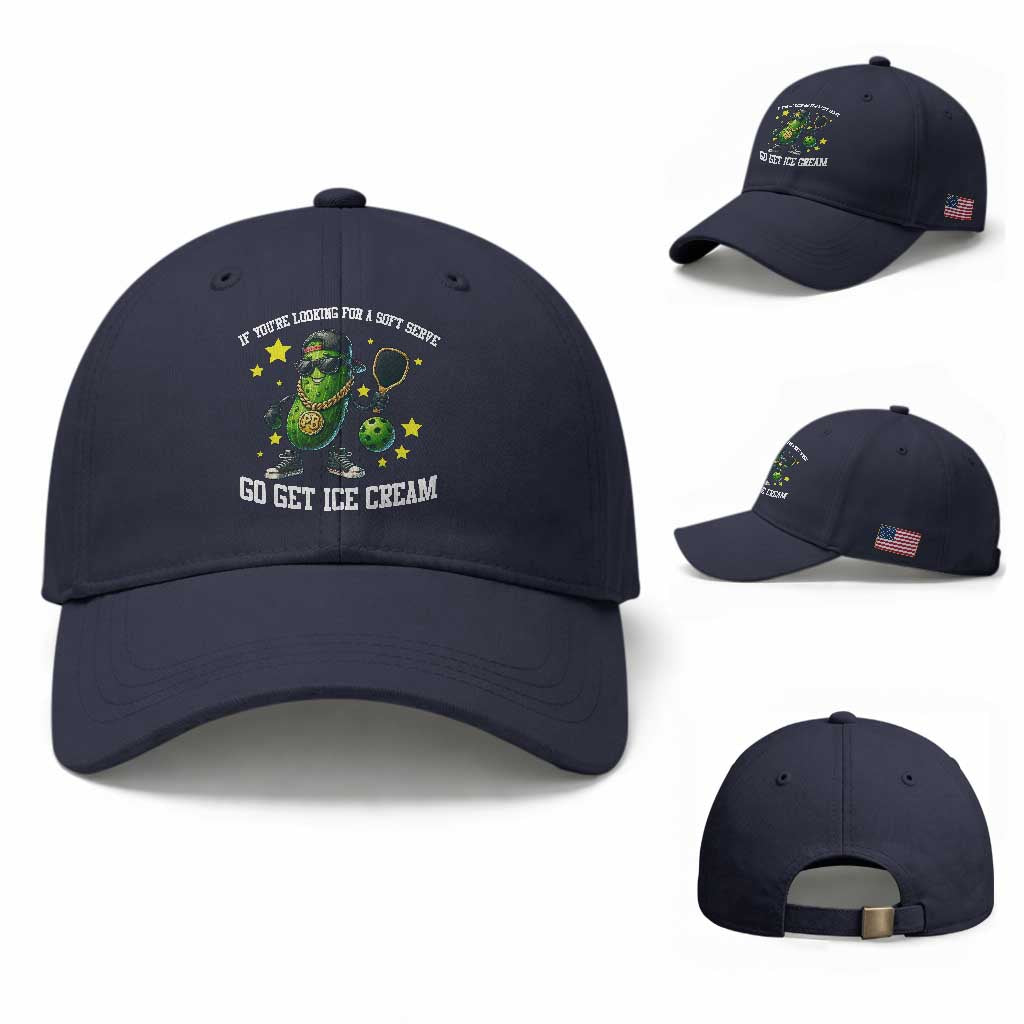 Funny Pickle Playing Pickleball Baseball Cap If You Want Soft Serve Eat Ice Cream TS12 Baseball Cap Universal Fit Navy Print Your Wear