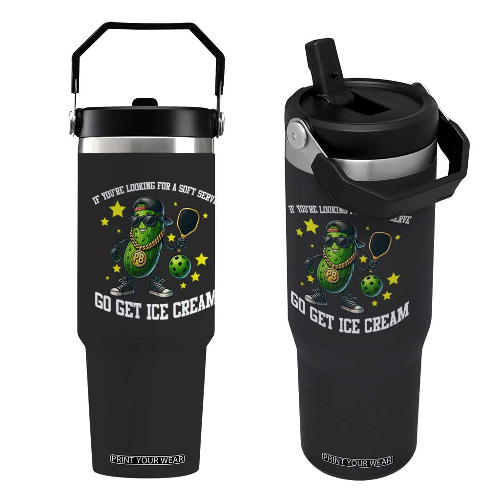 Funny Pickle Playing Pickleball Flip Straw Tumbler If You Want Soft Serve Eat Ice Cream TS12 One Size: 30 oz Black Print Your Wear