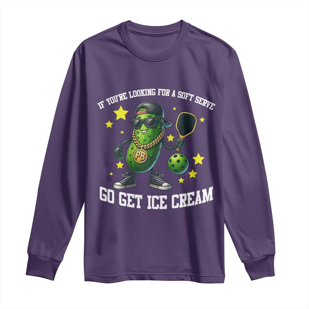 Funny Pickle Playing Pickleball Long Sleeve Shirt If You Want Soft Serve Eat Ice Cream TS12 Purple Print Your Wear
