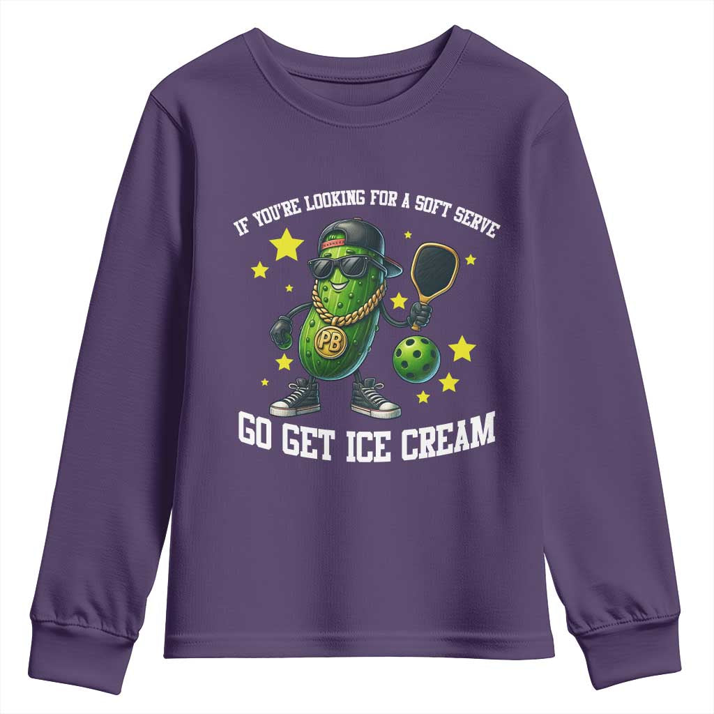 Funny Pickle Playing Pickleball Youth Sweatshirt If You Want Soft Serve Eat Ice Cream TS12 Purple Print Your Wear
