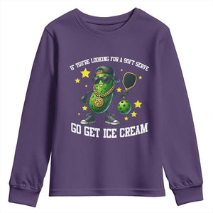 Funny Pickle Playing Pickleball Youth Sweatshirt If You Want Soft Serve Eat Ice Cream TS12 Purple Print Your Wear
