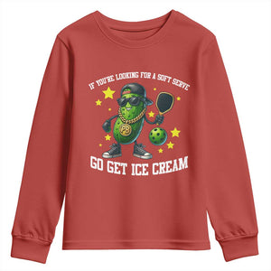 Funny Pickle Playing Pickleball Youth Sweatshirt If You Want Soft Serve Eat Ice Cream TS12 Red Print Your Wear