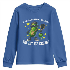 Funny Pickle Playing Pickleball Youth Sweatshirt If You Want Soft Serve Eat Ice Cream TS12 Royal Blue Print Your Wear