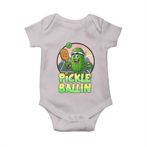 Funny Pickleball Lover Baby Onesie Pickle Ballin Quote TS12 Ice Gray Print Your Wear